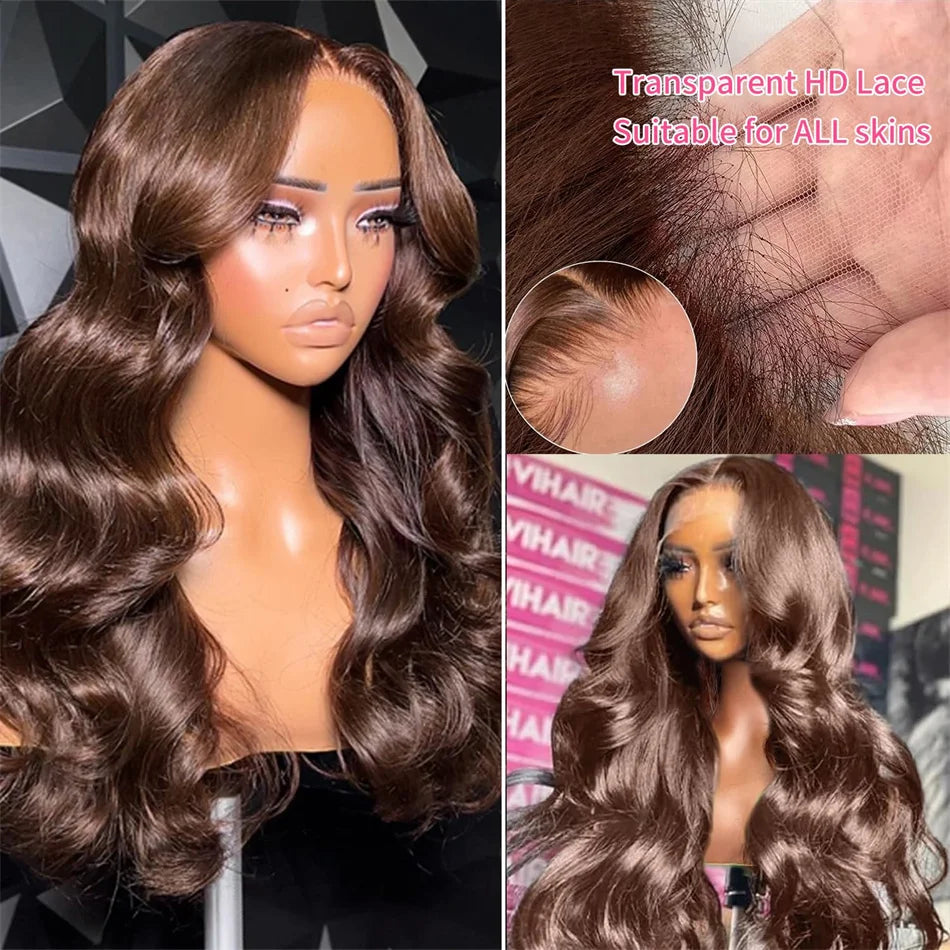 Chocolate Brown Human Hair Wig 13x6 HD Lace Frontal Wig