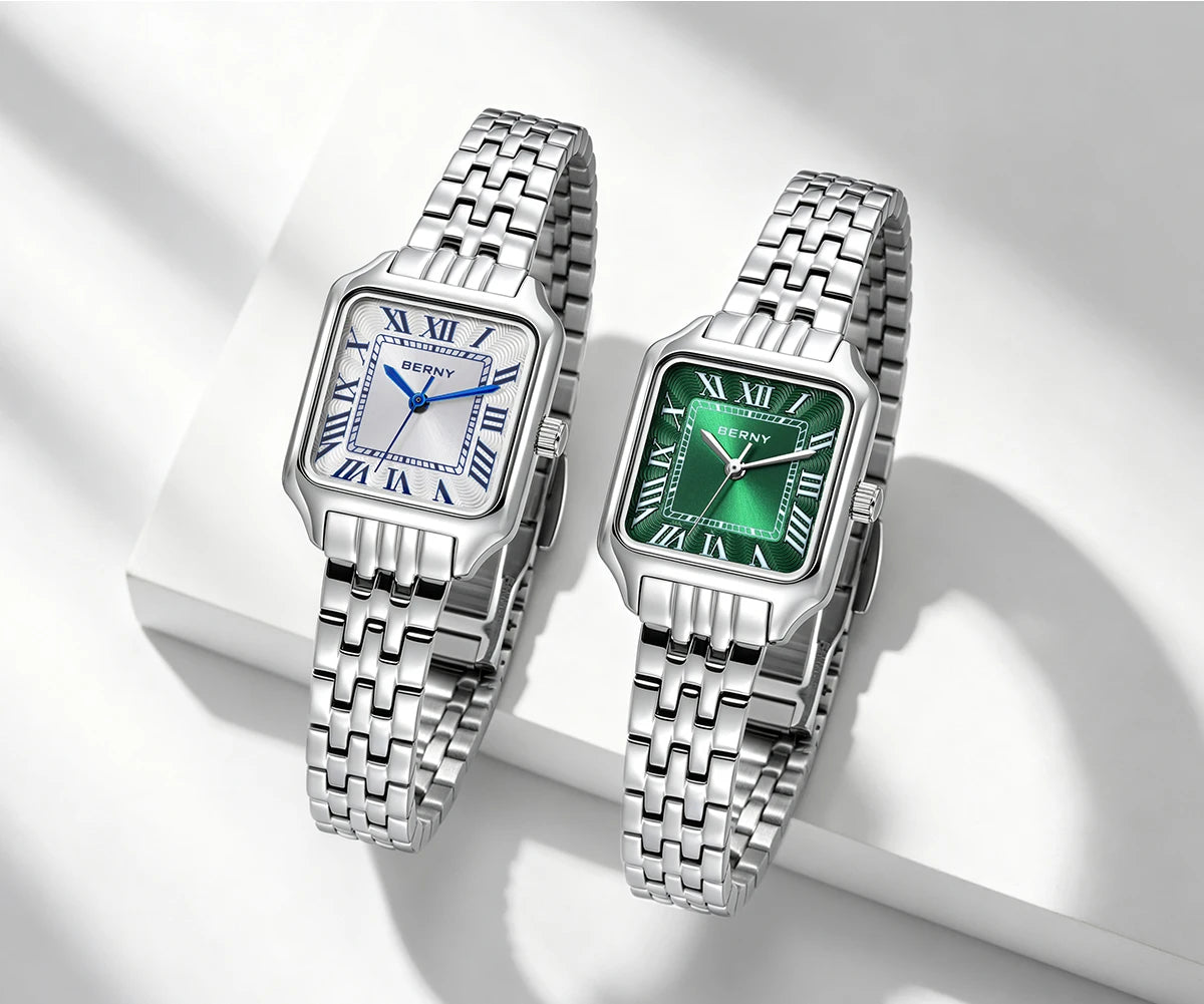 BERNY Square Ladies Watch Quartz Fashion and Exquisite Watch Woman Numeral Small Women's Waterproof New Jewelry Bracelet Women Watch