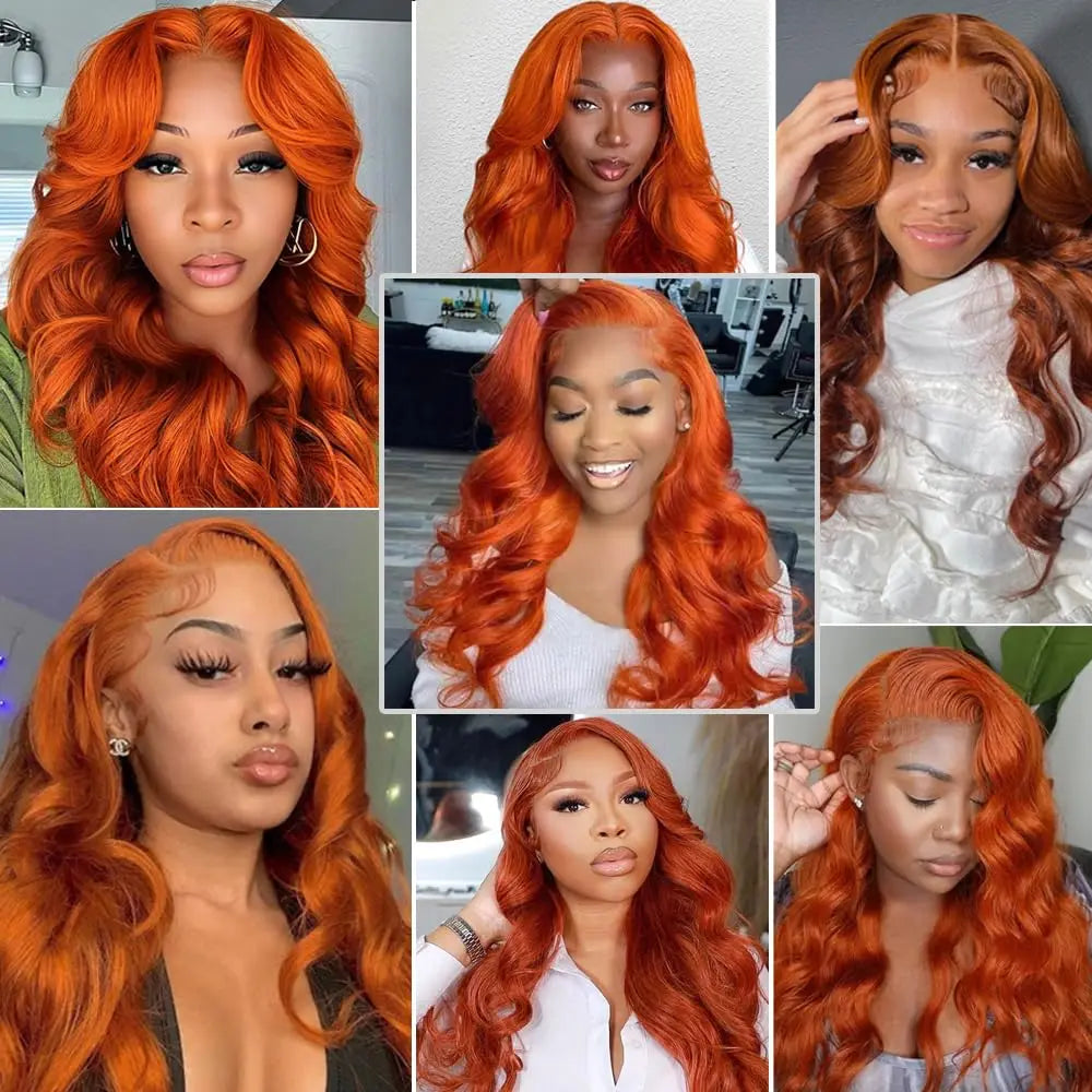 Ginger Orange36 Inch L ace Front Wigs Human Hair Body Wave