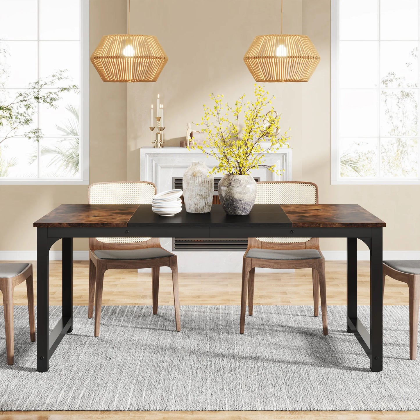 Dining Table, Industrial Kitchen Table for 6-8 Person,