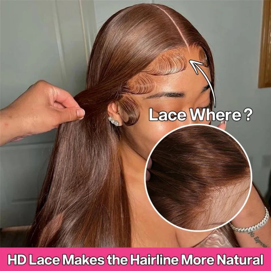 Chocolate Brown Human Hair Wig Colored Straight 13X6 Hd Lace Frontal Wig