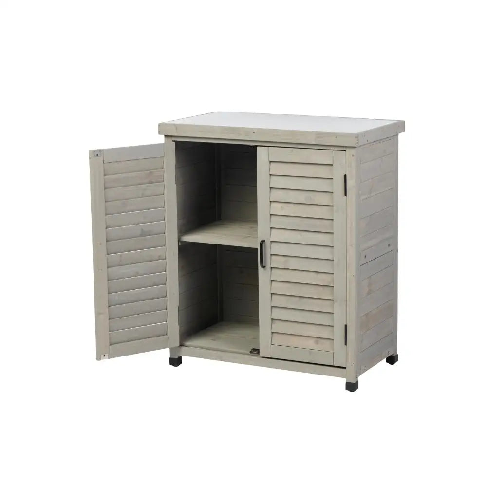Potting Bench with Storage Cabinet and Metal Table Top for Outdoor Patio,'