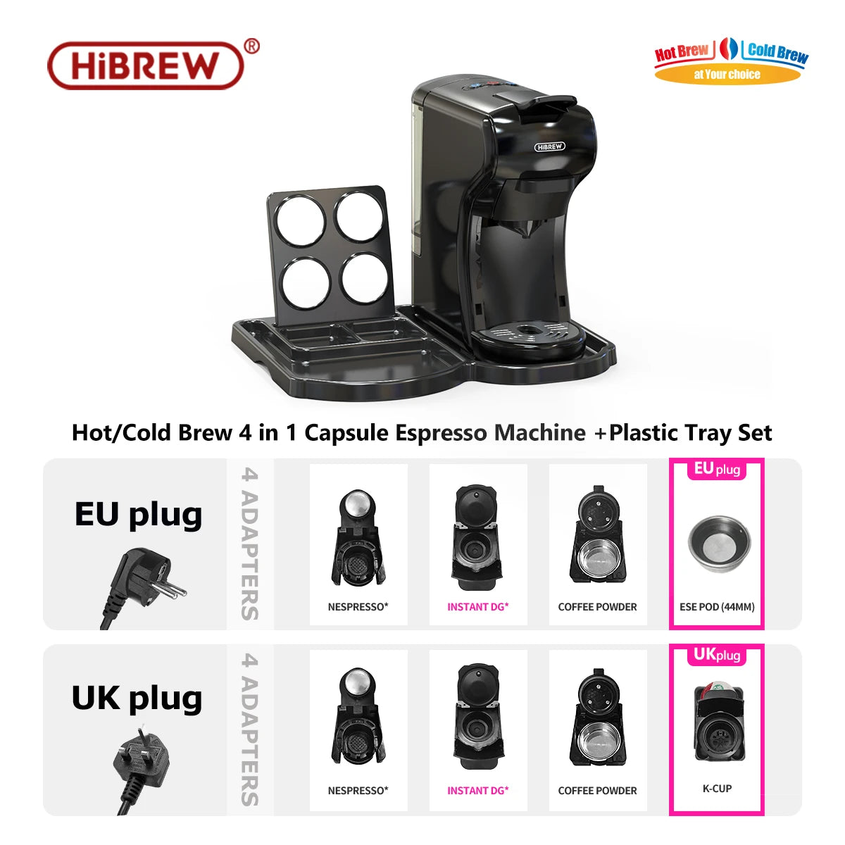 Coffee Machine 19 Bar 4in1 Hot & Cold Multiple Capsule Espresso