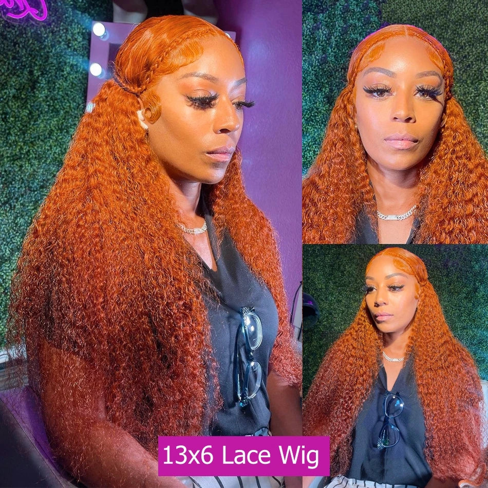 Deep Wave 40 Inch Ginger Orange Vietnamese 13x6 Lace Front Wigs