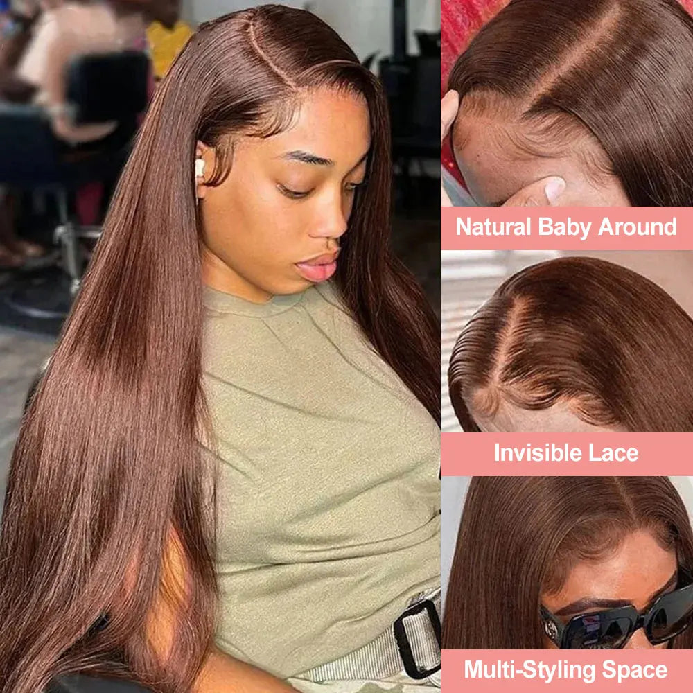 Dark Chocolate Brown Bone Straight Human Hair Lace Front Wig