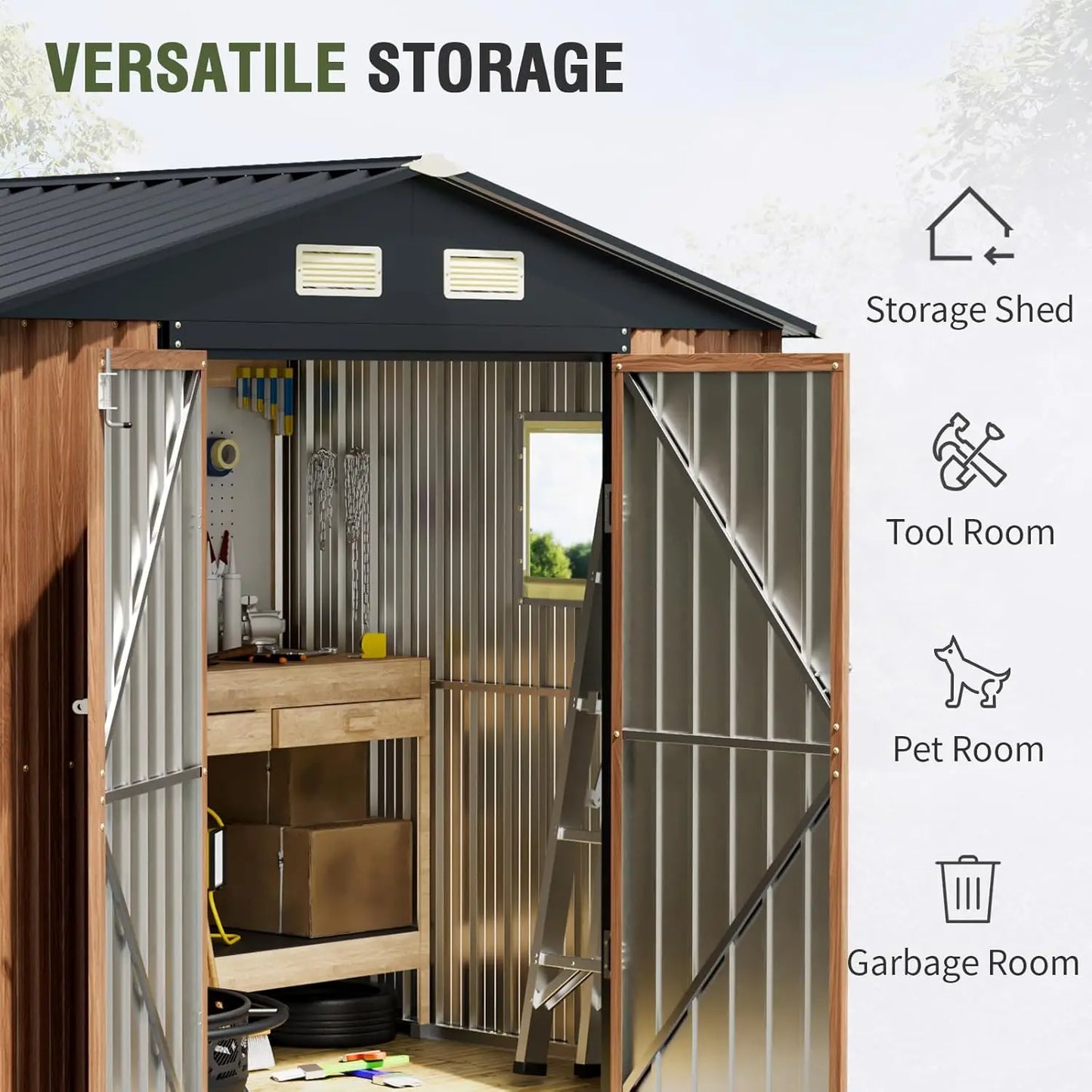 8x6 Ft Outdoor Storage Shed with, Lockable Window Steel Tool Shed