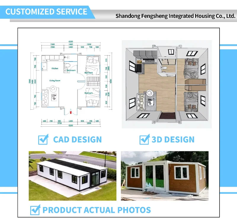 Prefab Houses Module Customized Outdoor Factory Container Home Foldable Tiny 2 3 4 Bedroom Living Container House 20Ft 40Ft