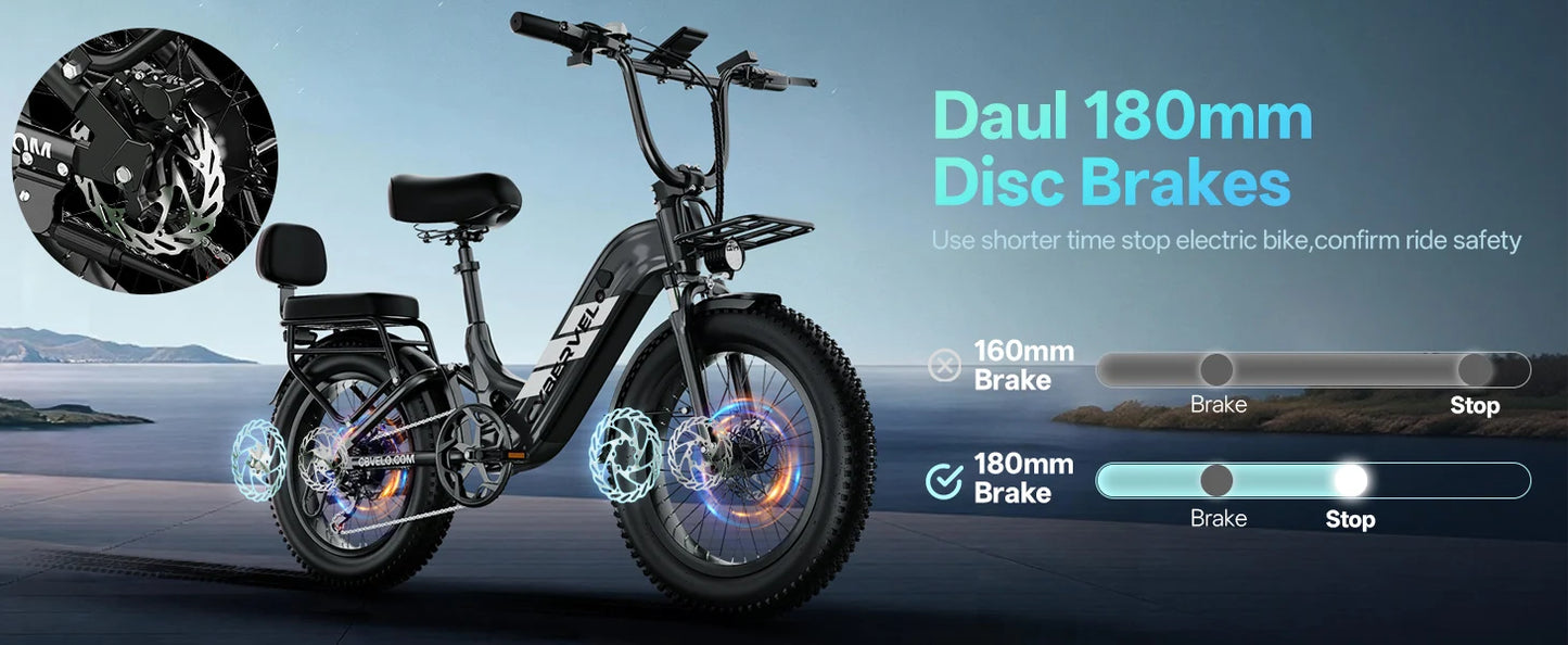 Step-Thru Electric Bike for Adults and Youths,  30+MPH, 20" Fat Tire 7-Speed