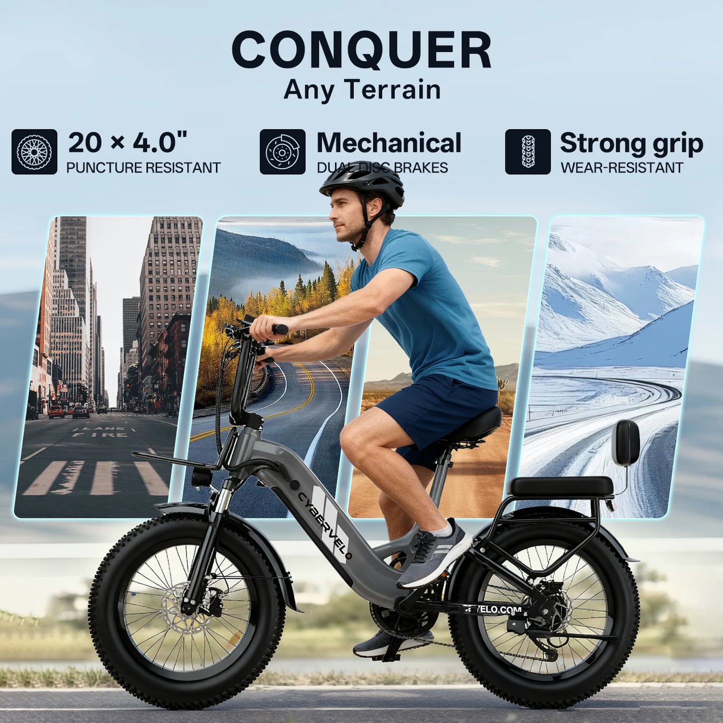 Step-Thru Electric Bike for Adults and Youths,  30+MPH, 20" Fat Tire 7-Speed