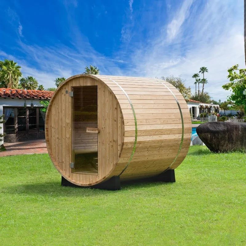 4-Person Home Barrel Sauna Luxury Style Complete with High Performance Electric Heater