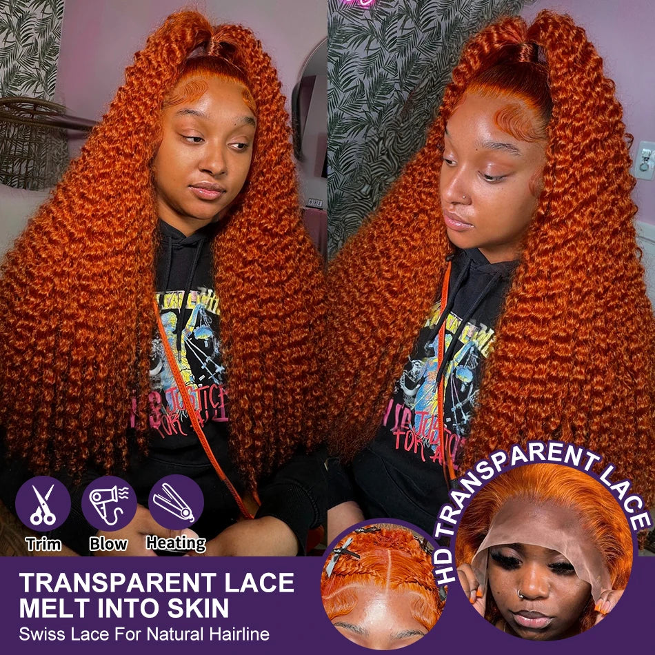 Deep Wave 40 Inch Ginger Orange Vietnamese 13x6 Lace Front Wigs