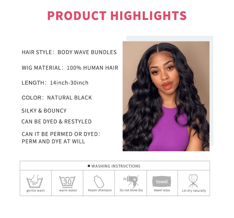 Hair Weave Bundles 100% Natural Black Human Hair Extensions