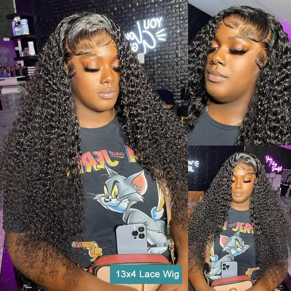 Water Wave Head Transparent Lace Front Wigs Deep Wave