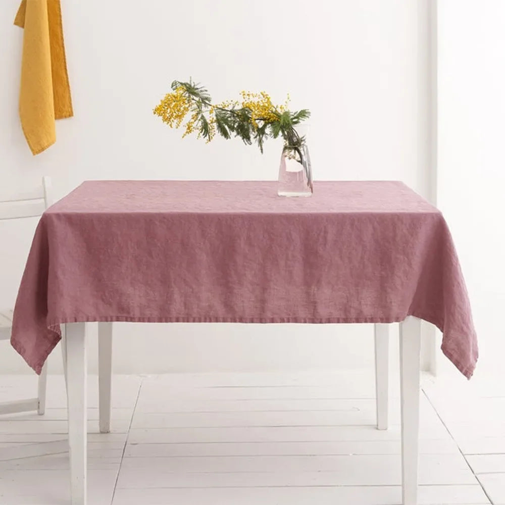 100% Pure Linen Solid Color Table Cover, Natural Fabric Tablecloth