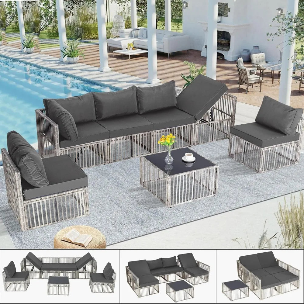 7 Pieces  Outdoor Patio Furniture Set, Wicker Outdoor Sectional