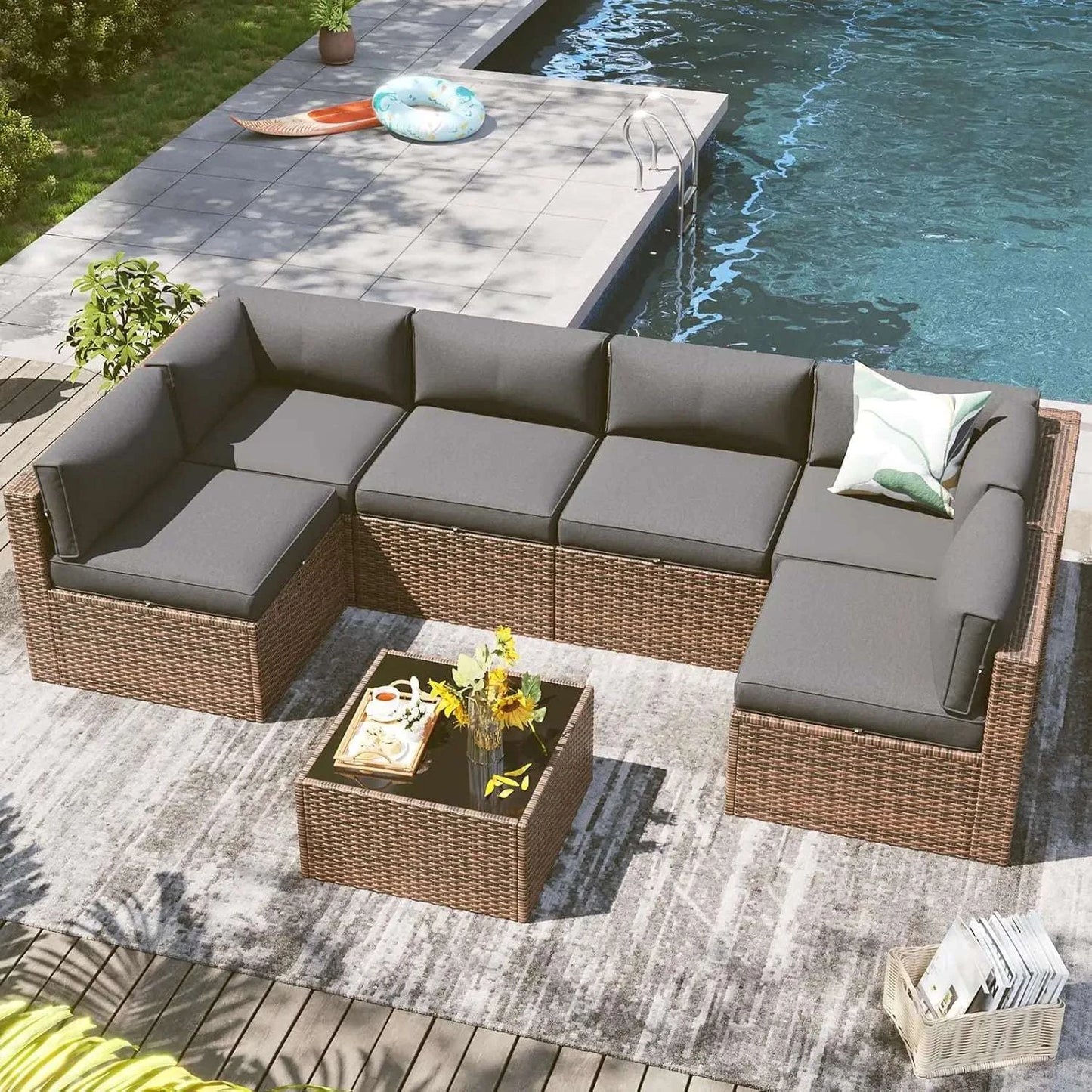 7 Piece Outdoor Patio Furniture Set with Coffee Table
