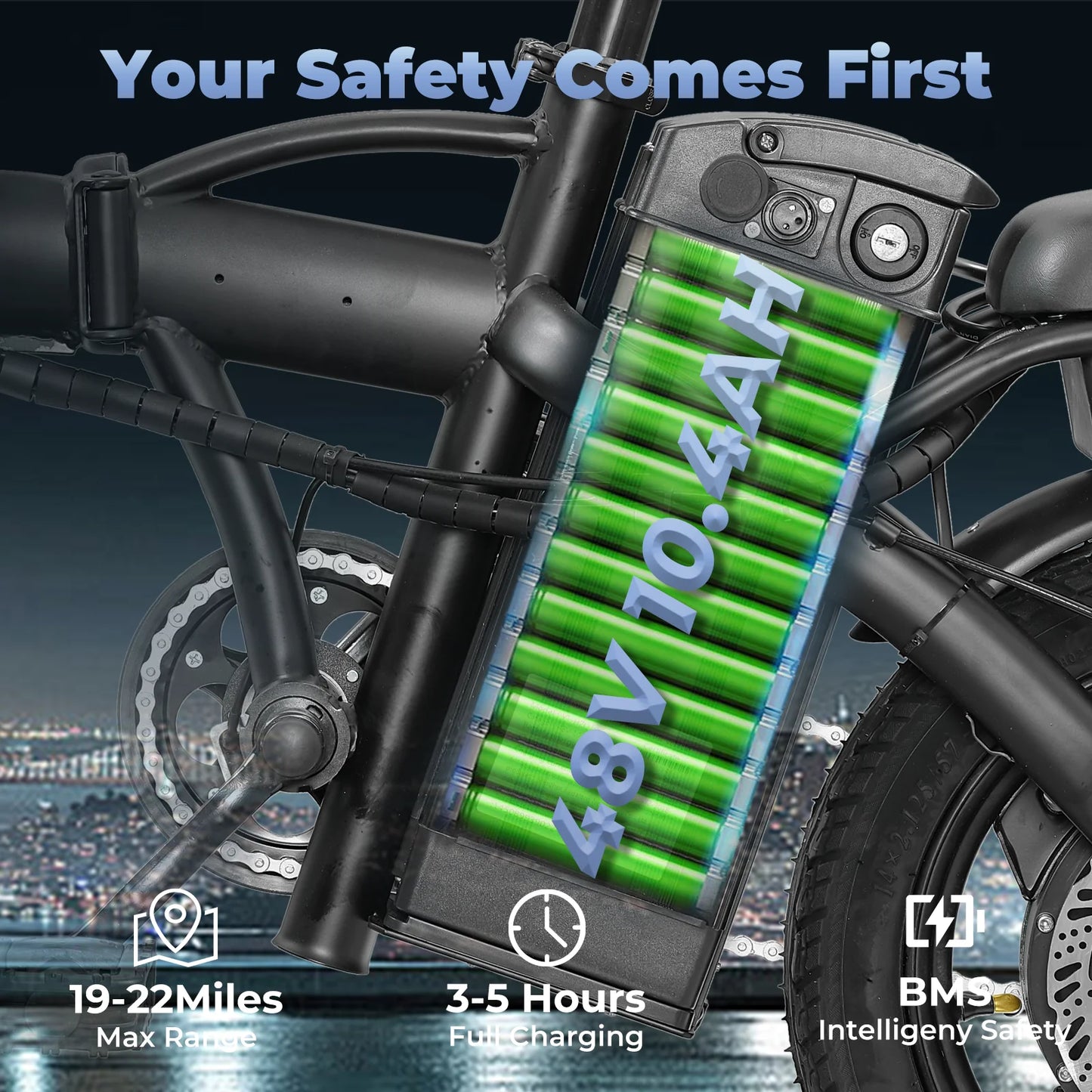 Folding electric bicycles, 14 inch 500W 24MPH 48V 10Ah battery