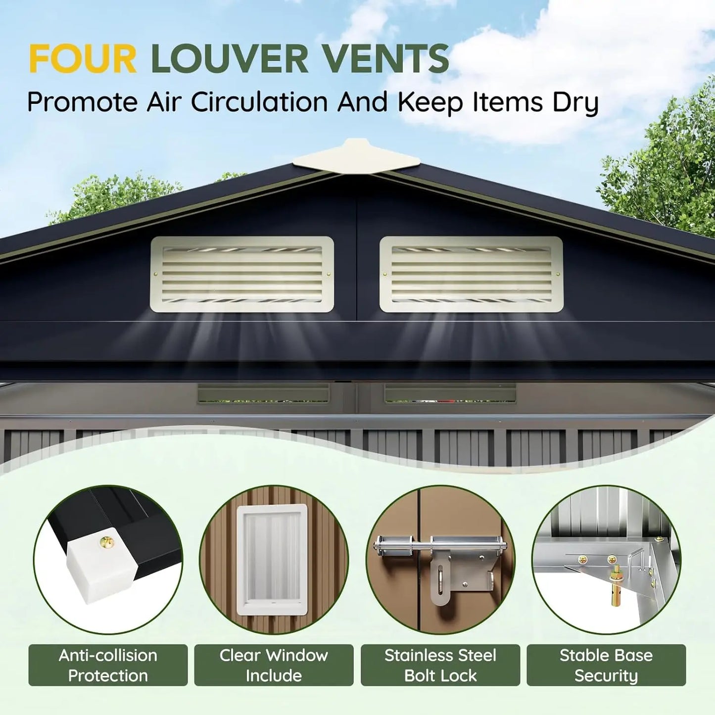 8x6FT Outdoor Steel Storage Shed with Lockable Doors, Weather-Resistant Met