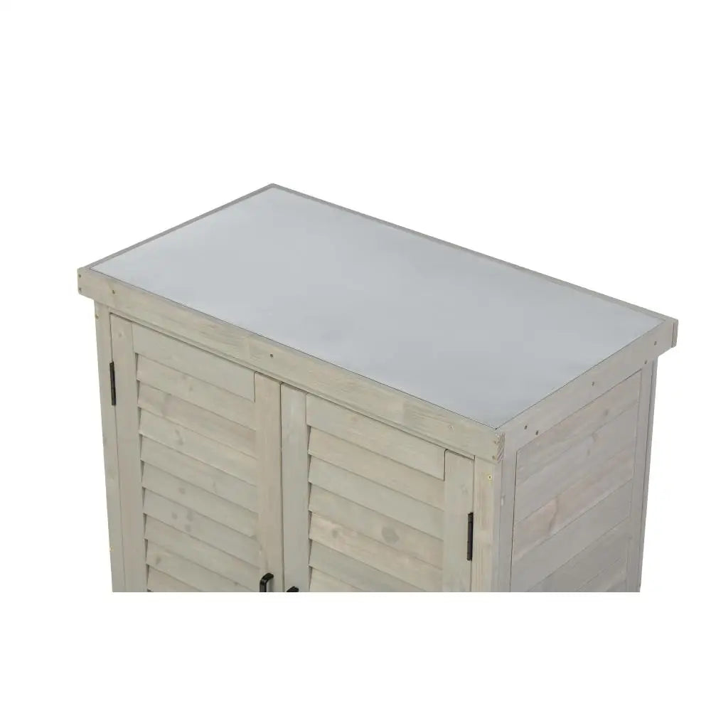 Potting Bench with Storage Cabinet and Metal Table Top for Outdoor Patio,'