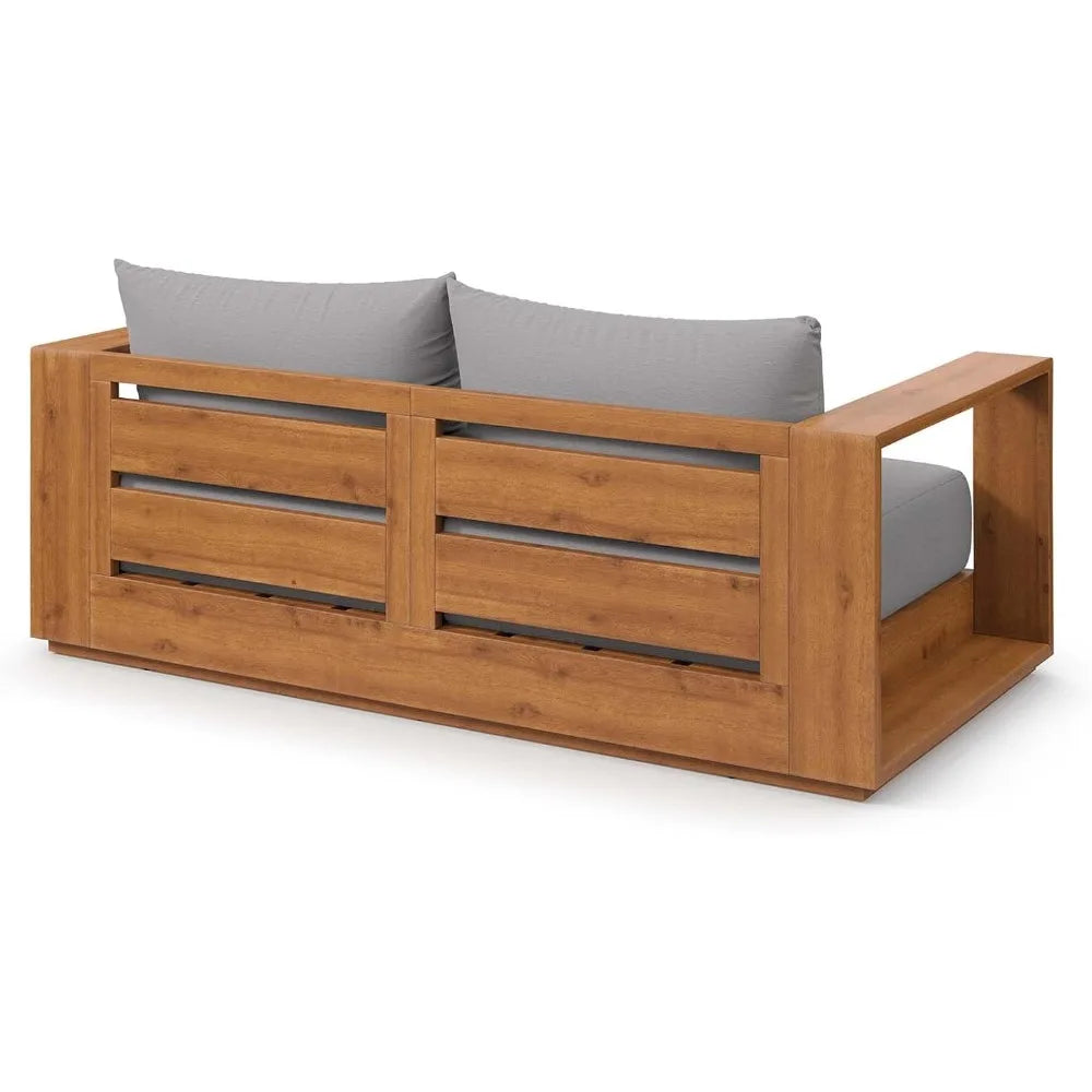 Acacia Wood Outdoor Loveseat in  Patio Natural Light Gray with Weather-Resistant Cushions