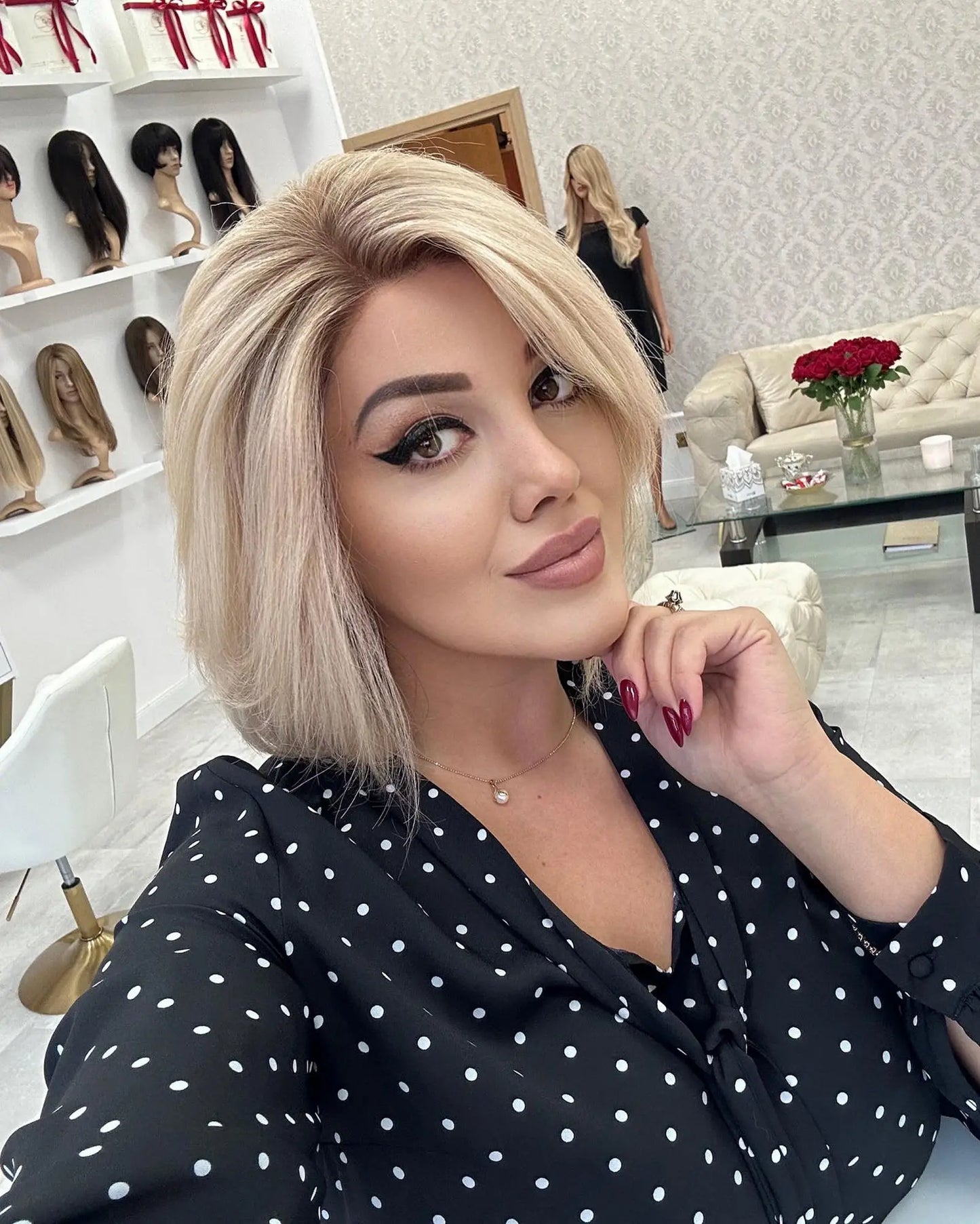 Light Blonde Highlight Bob Synthetic Wig Natural Straight Glueless Lace Front