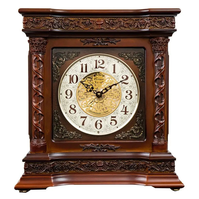 Solid Wood Table Clock Retro Silent Hourly Chime Desk