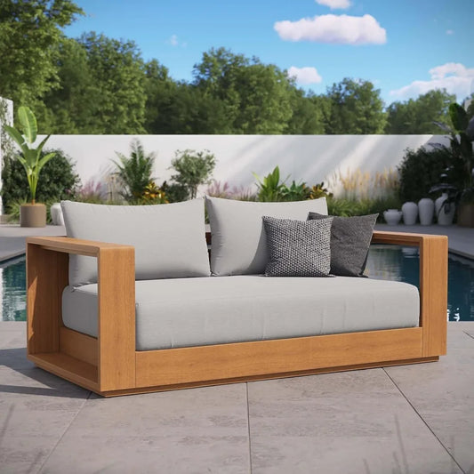 Acacia Wood Outdoor Loveseat in  Patio Natural Light Gray with Weather-Resistant Cushions
