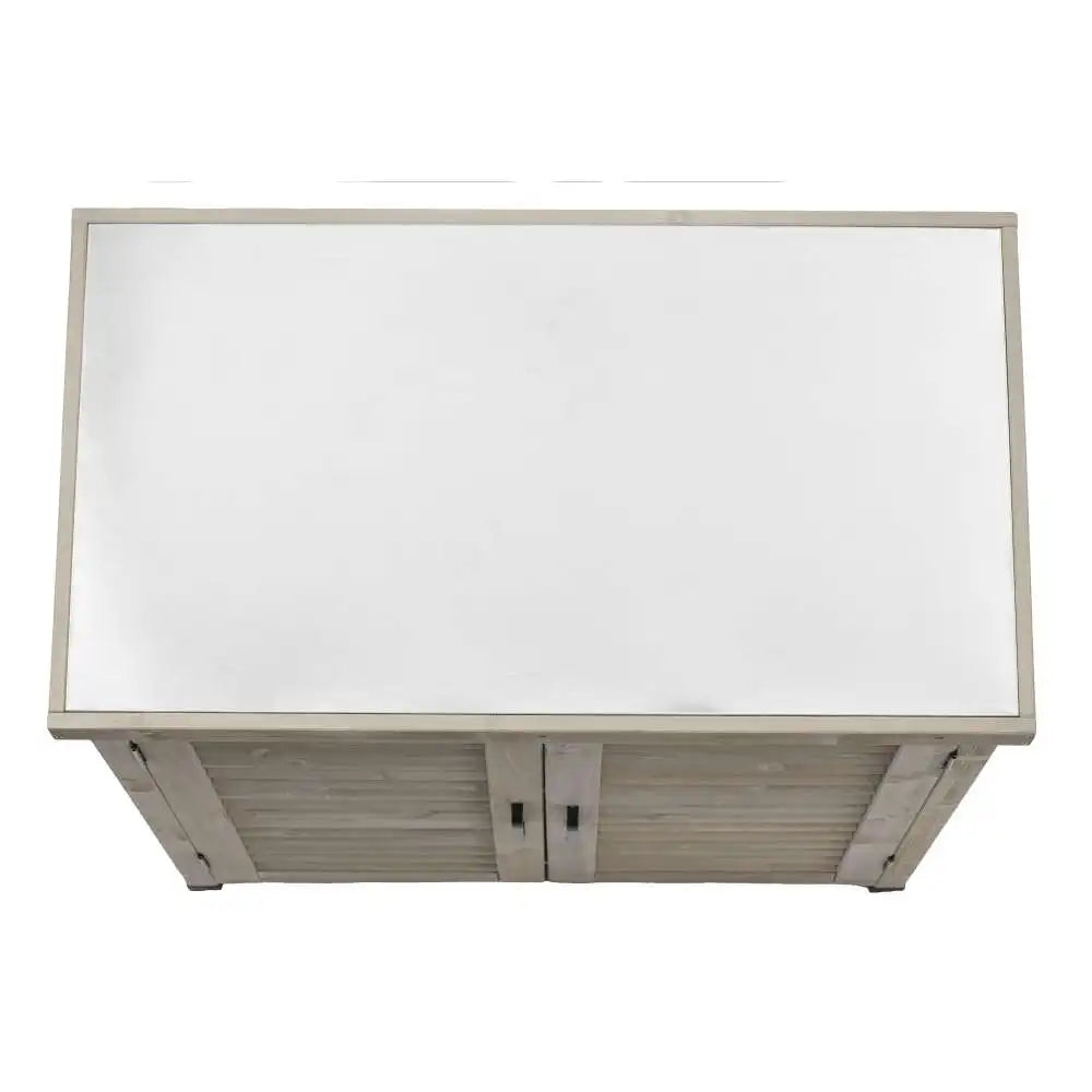 Potting Bench with Storage Cabinet and Metal Table Top for Outdoor Patio,'
