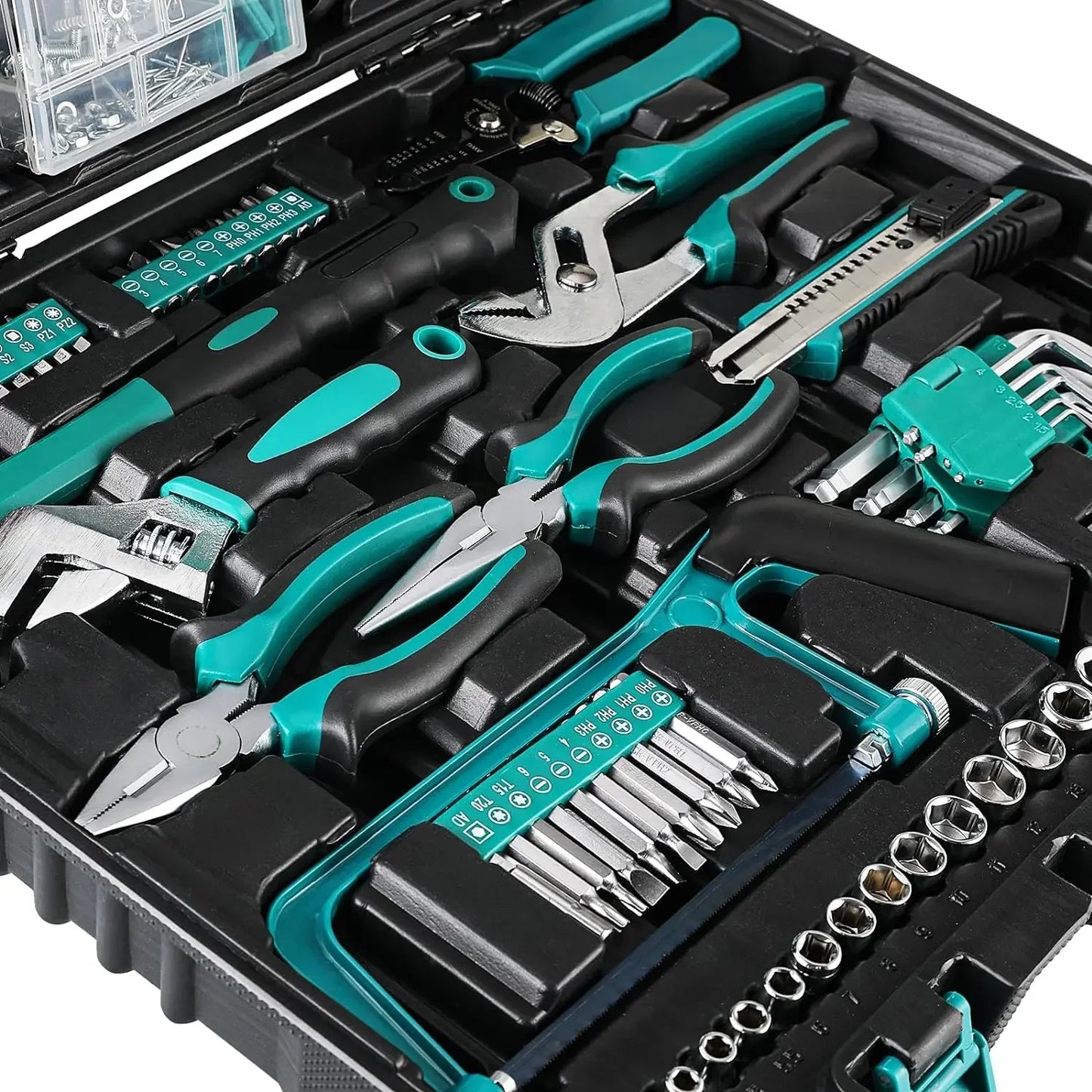 198 Piece Tool Box, Hand Tool Set, Ratchet Socket Tool Set,