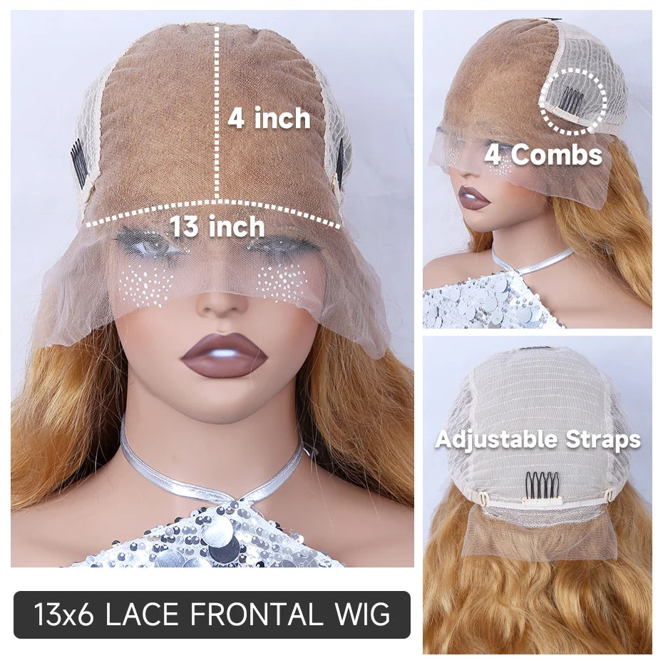 Blonde Body Wave Honey Lace Front Wig Human Hair #27 Colored Human Hair Wig Pre Plucked 13x6 HD Lace Frontal Wigs