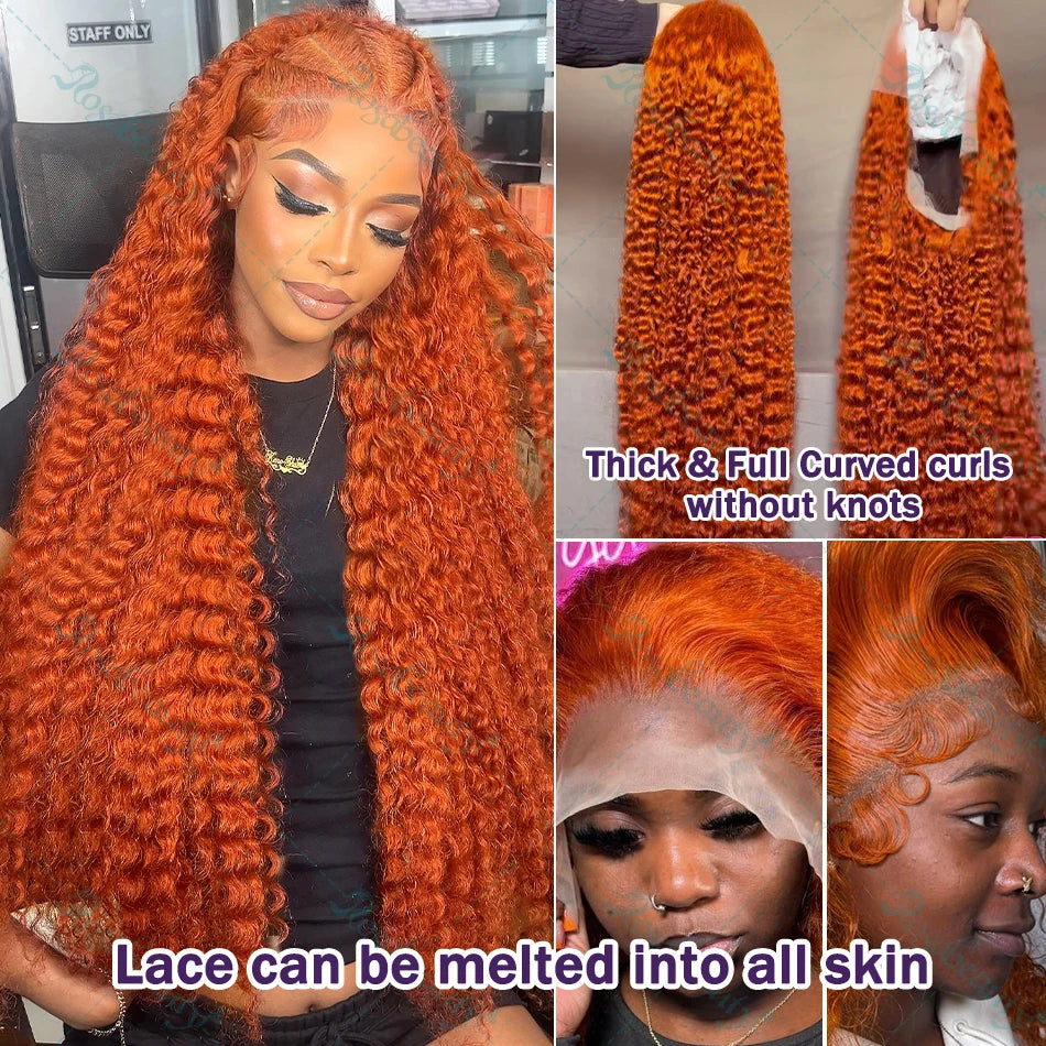 Deep Wave 40 Inch Ginger Orange Vietnamese 13x6 Lace Front Wigs