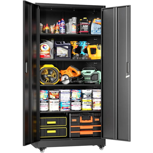 36" Metal Storage Cabinet with Wheels, Lockable Rolling Metal Garage Cabinets