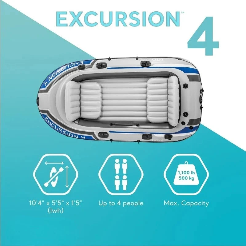 Garden Excursion 4 Inflatable Boat Set: Includes Deluxe 54in Boat Oars