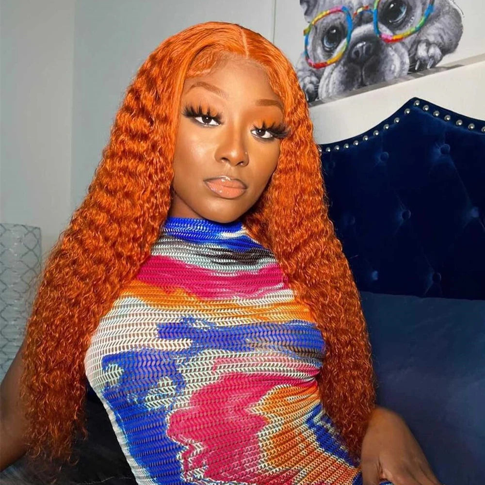 Deep Wave 40 Inch Ginger Orange Vietnamese 13x6 Lace Front Wigs