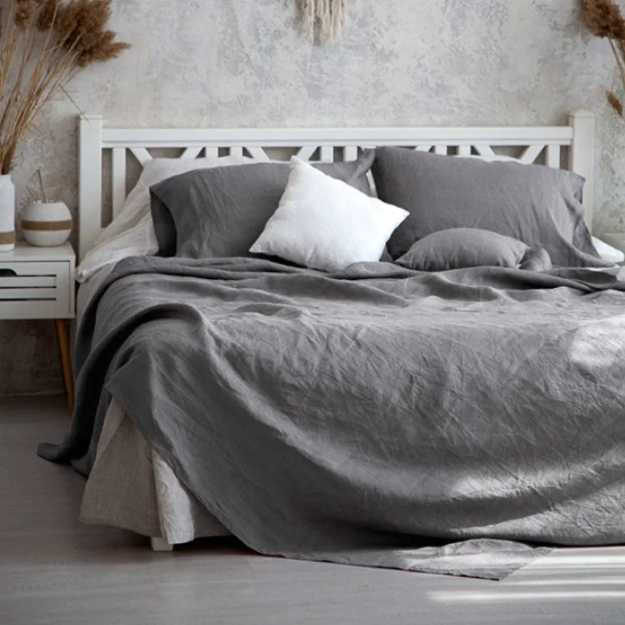 1Piece Washed French Bed linens Pure linen 100% Bedsheets Stone