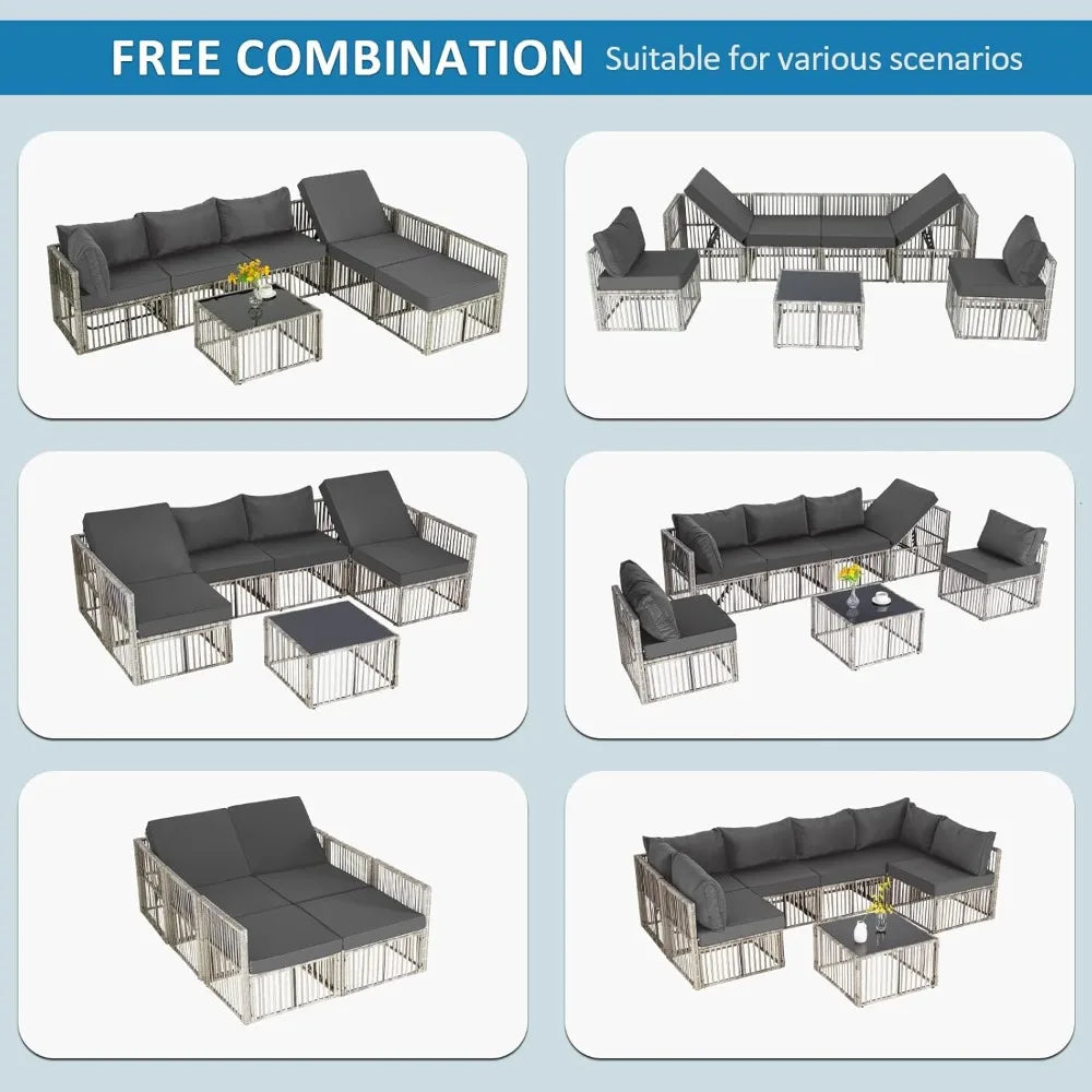 7 Pieces  Outdoor Patio Furniture Set, Wicker Outdoor Sectional