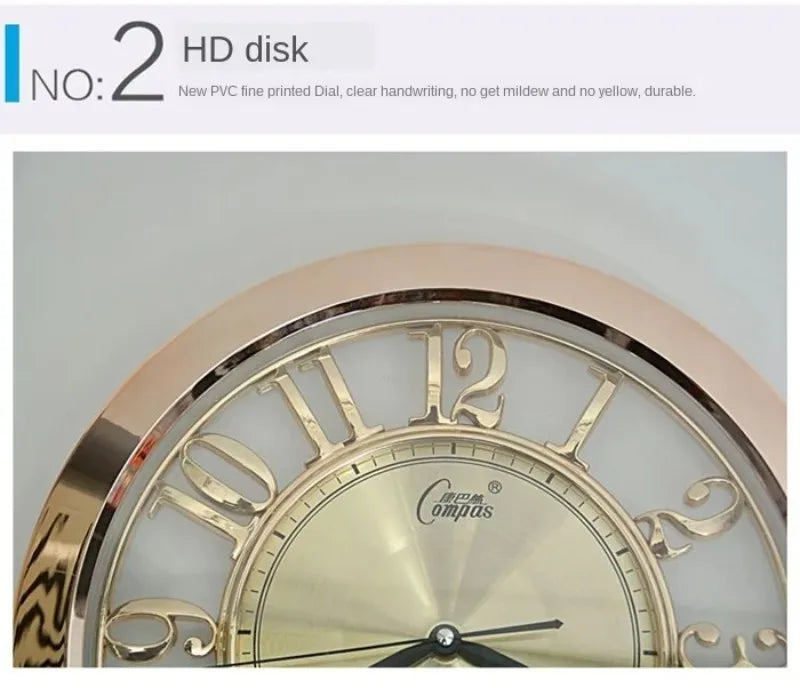 16-inch Large Wall Clock Vintage Silent Luxury Gold Shabby Chic Kitchen Home Wall Clocks