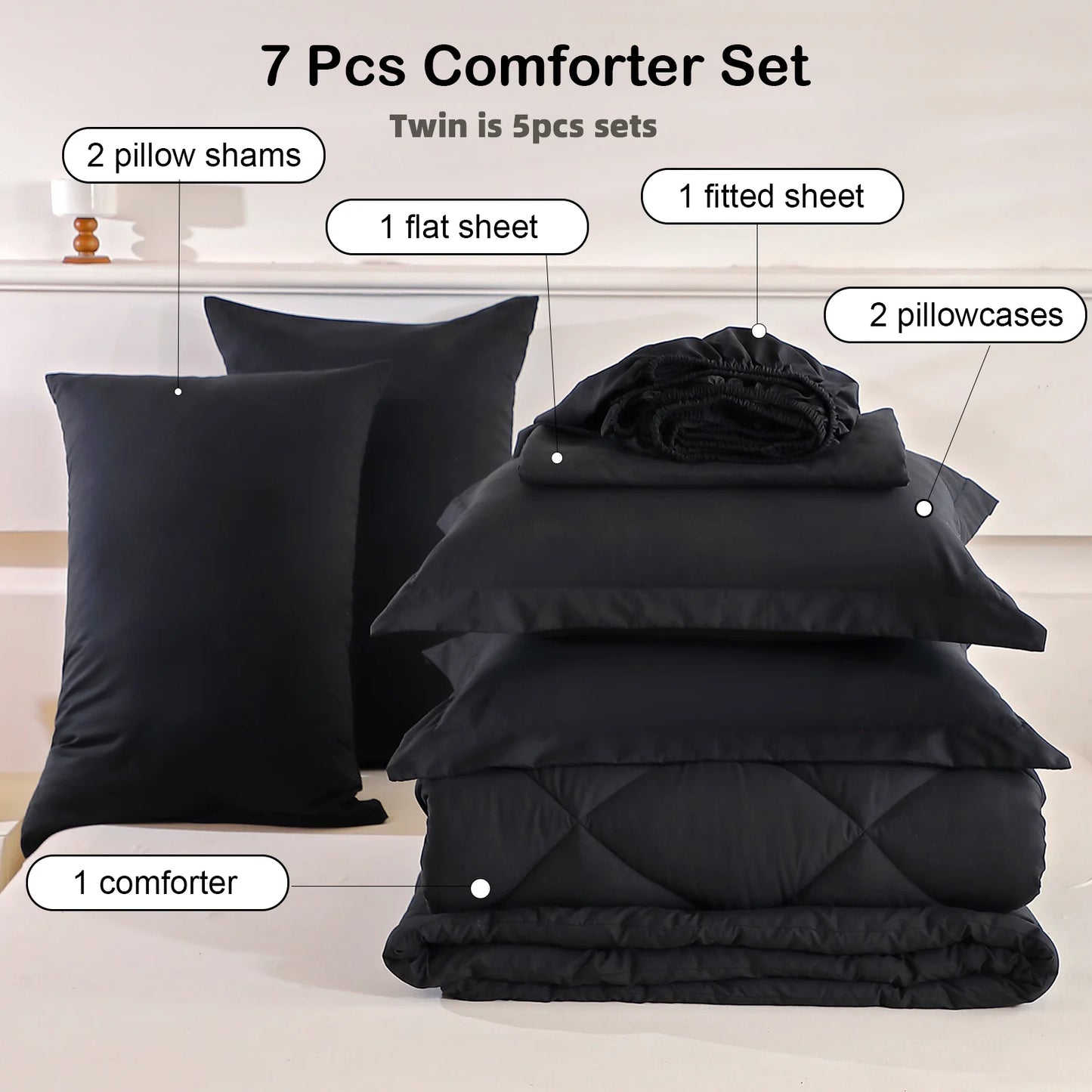 5pcs/7pcs Twin Full Queen King Bedding Sets Home Decor Comforter Flat Sheet