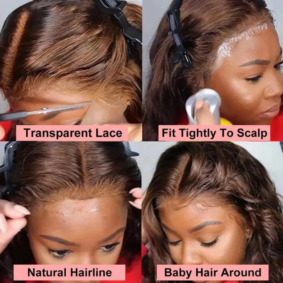 Chocolate Brown Human Hair Wig Colored Straight 13X6 Hd Lace Frontal Wig
