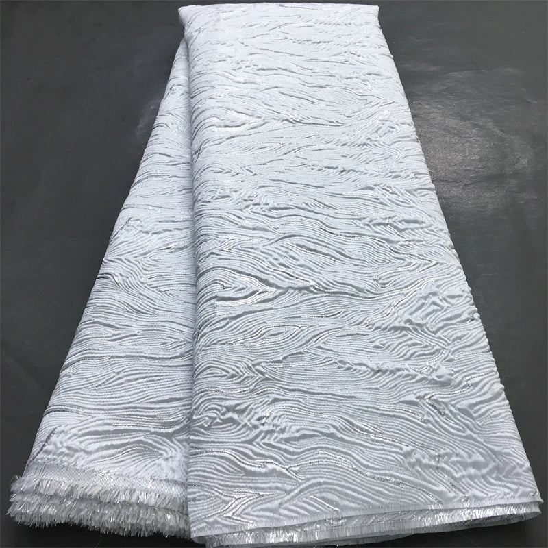 White Luxury African Jacquard Lace Fabric  Nigerian Brocade Lace Fabric