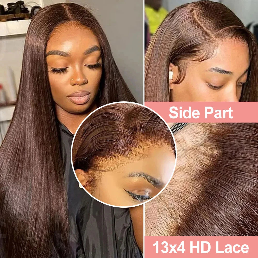 Dark Chocolate Brown Bone Straight Human Hair Lace Front Wig