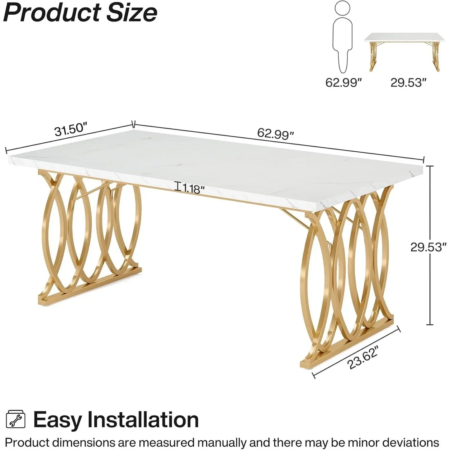 Dining Table, 63" Large Kitchen Table for 4-6 People