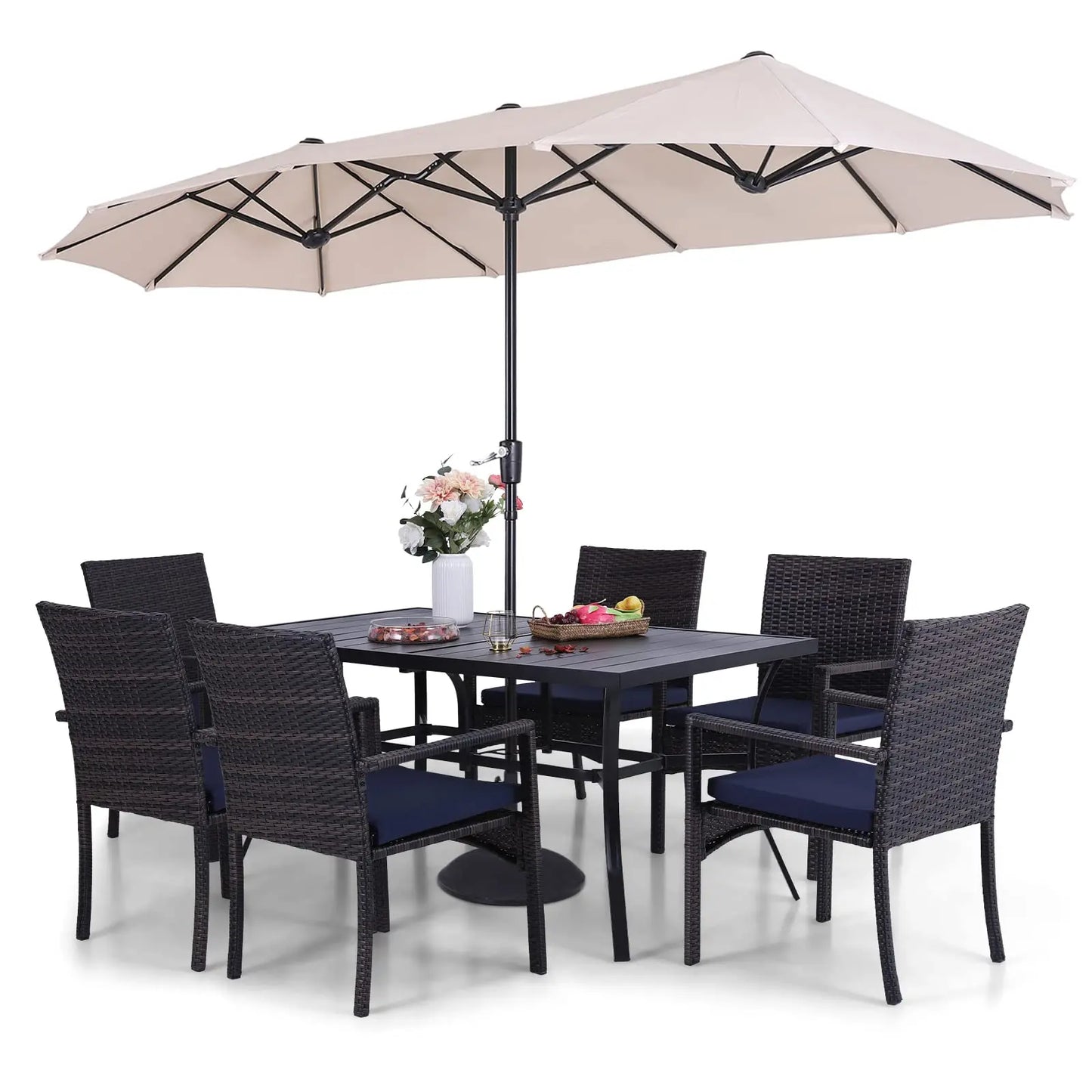 Patio Outdoor Table and Chairs Set with Umbrella Navy, Patio Dining Sets