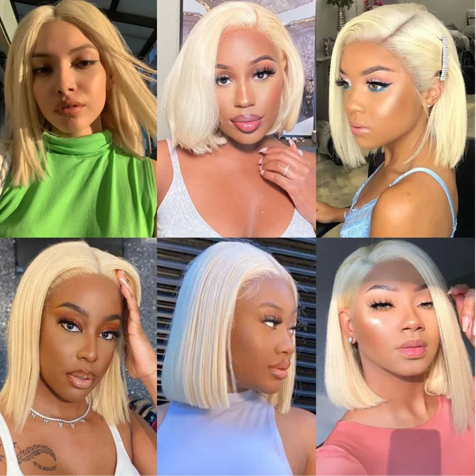 Straight Lace Front Human Hair wig Short Transparent 13x4
