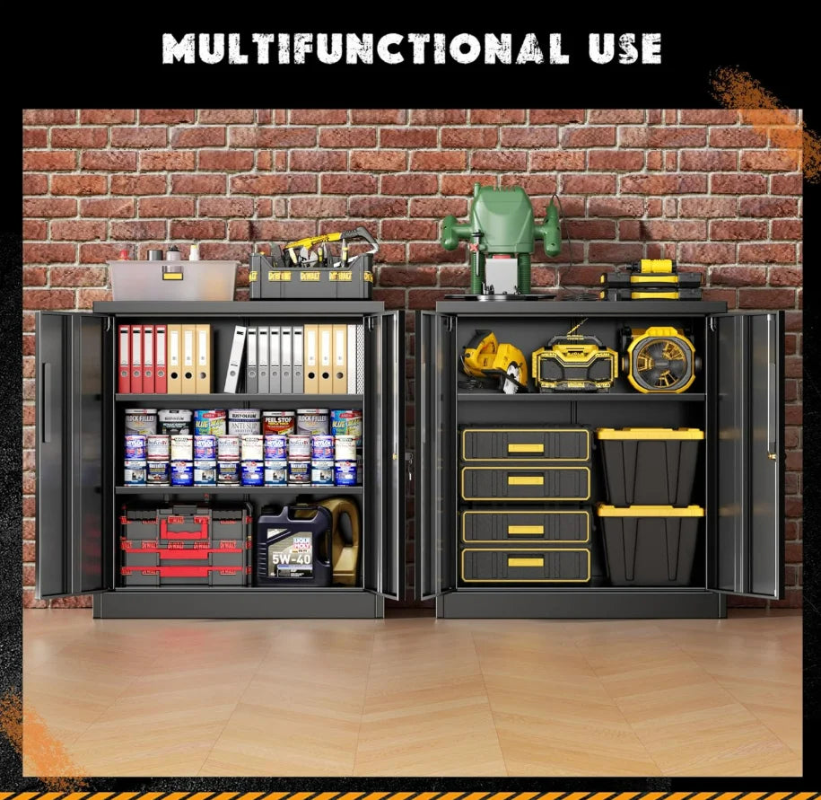 36" Metal Storage Cabinet with Wheels, Lockable Rolling Metal Garage Cabinets