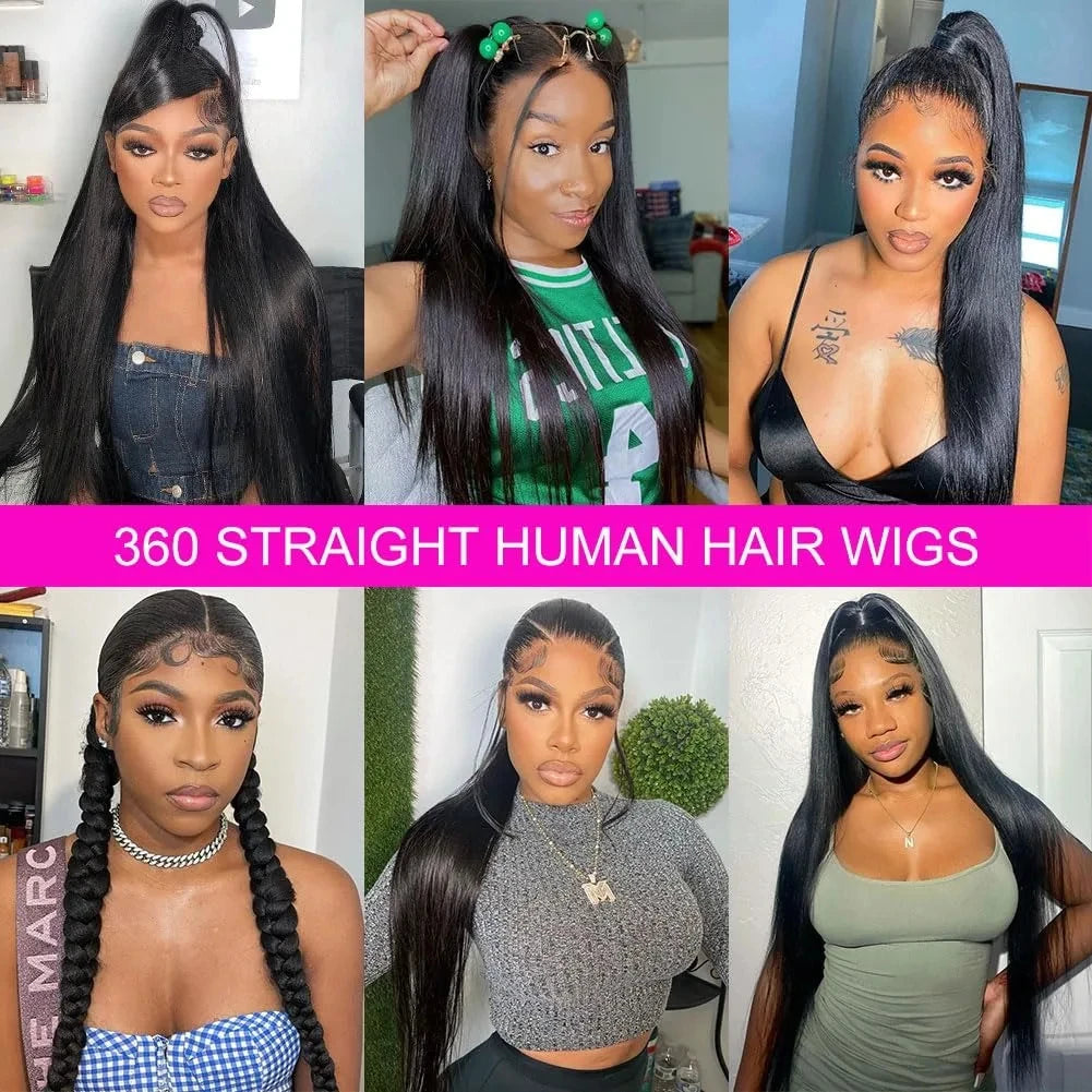Bone Straight Human Hair Wigs Natural Black Wig 360 Straight Lace Front Wigs Brazilian
