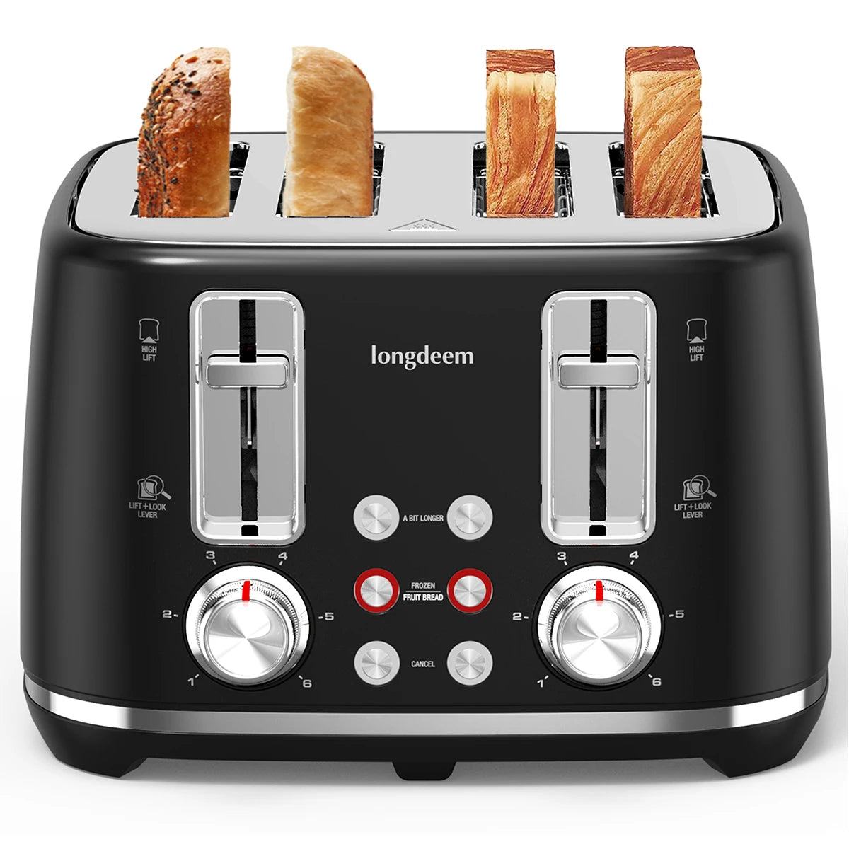 4 Slice Toaster, 1.5" Extra Wide Stainless Steel Slots,