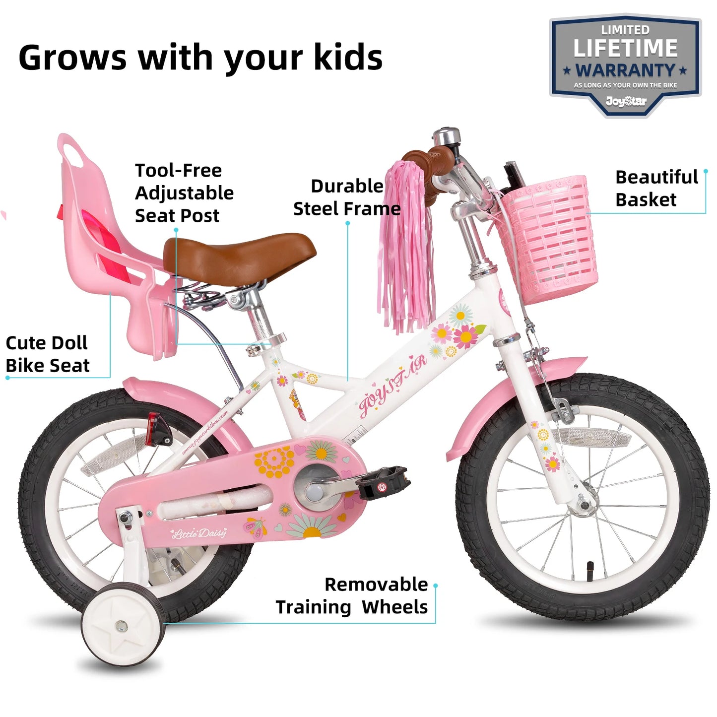 Kids Bike for Girls Ages 2-7 Years,  Bikes with Doll Bike Seat & Streamers,