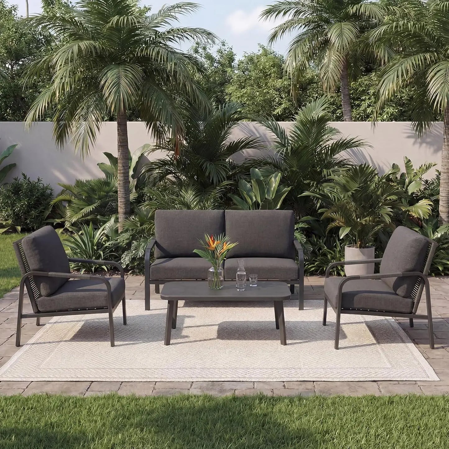 Aluminum Patio Furniture Set, 4 Pieces Outdoor Patio Furniture with Coffee Table Set,