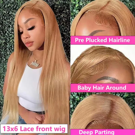 "30 Inch Honey Blonde Lace Front Wig #27 13x6 HD Transparent